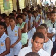 Students of Dawasamu Secondary School during the launch of the 2015  Student diary